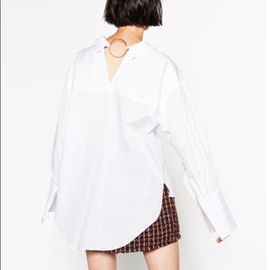 ZARA WOMAN WHITE BUTTON DOWN SHIRT W/ DETAIL